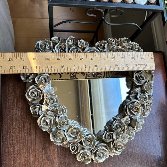 Decorative Silver Rose Mirror Heart Shabby Chic Vanity/Wall Handmade/Handpaint - Picture 10 of 10